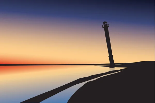日没で 灯台のシルエットの図 — Stockový vektor