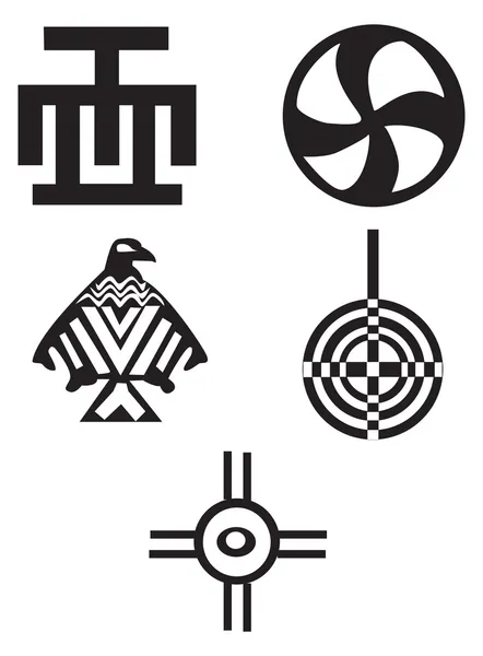 Cinco Símbolos Nativos Americanos Africanos Diferentes Indios — Vector de stock