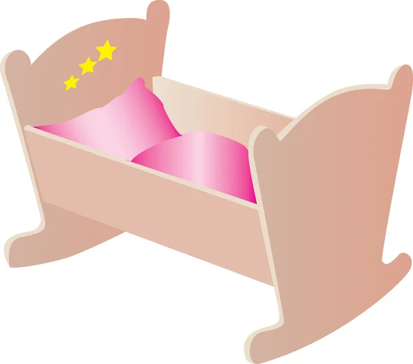 Een Illustratie Van Een Kleine Houten Wieg Met Roze Beddengoed — Stockvector