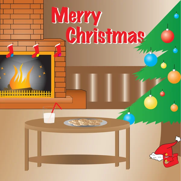 Warn Christmas Setup Full Vector Christmas Tree Fireplace Christmas Interior — Stock Vector
