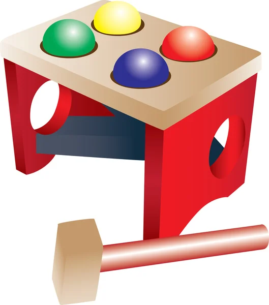 Een Houten Kid Speelgoed Met Kleurrijke Ballen Een Hamer — Stockvector