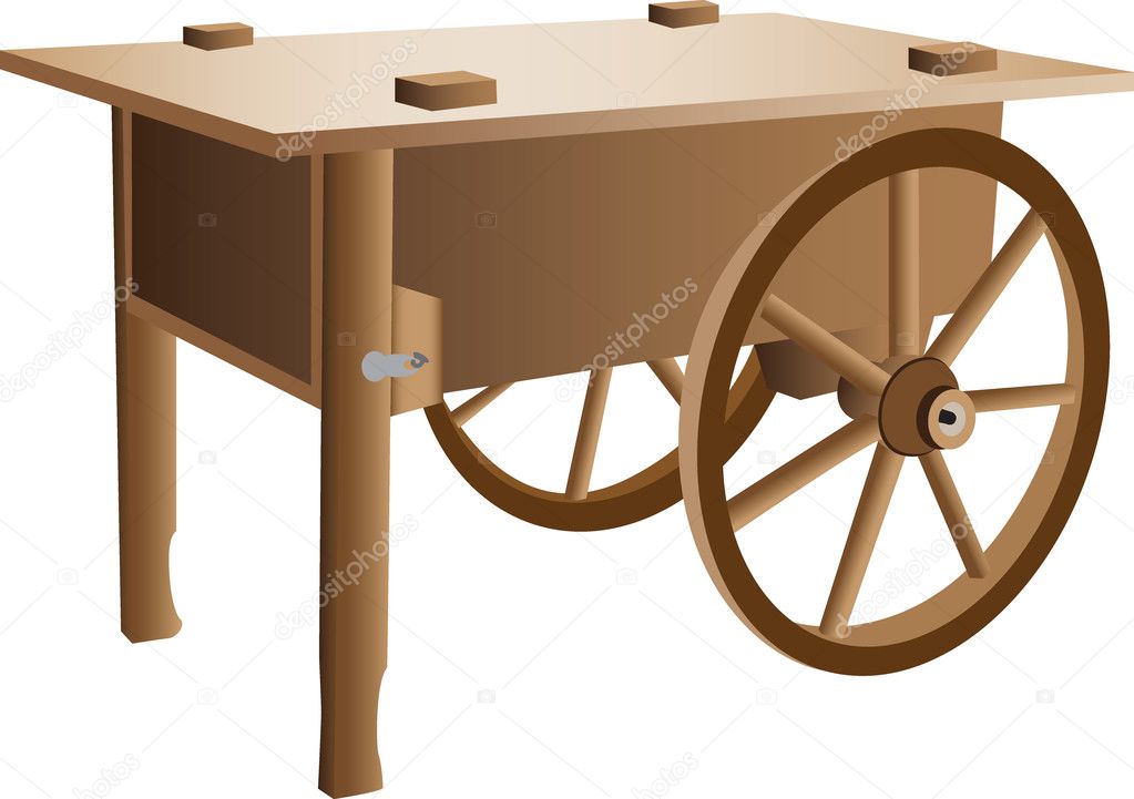 An illustration of a wooden handcart.