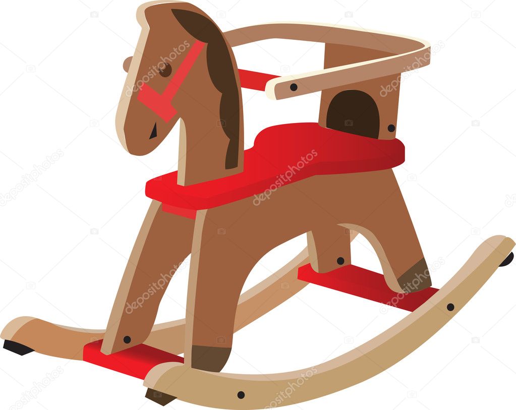 Red painted wooden horse. Kid's toy, fully vectorized and scalable