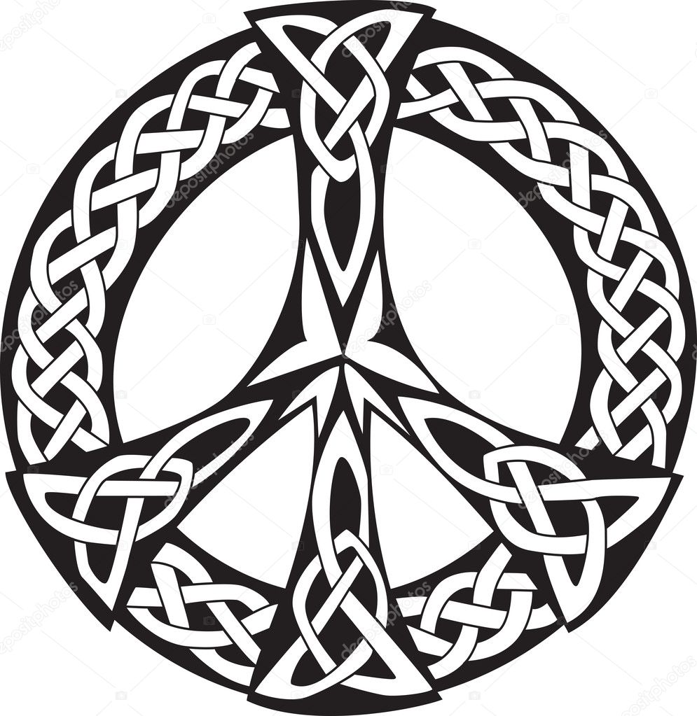 An illustration of a Celtic design with a pattern of knotted lines, isolated on white background. Peace symbol, great for tatto or artwork.