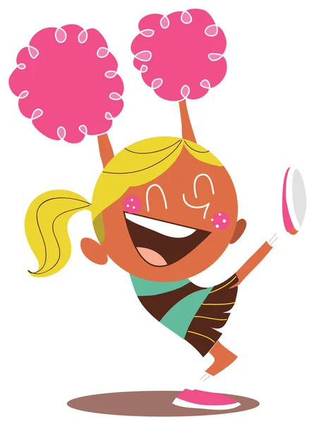 Ilustración rubia de una animadora sonriente animando — Vector de stock