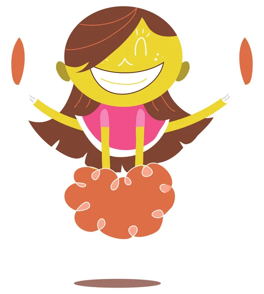 Joven Ilustración Una Animadora Amarilla Sonriente Saltando Animando Haciendo Una — Vector de stock