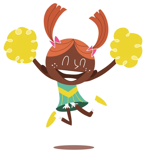 Illustration av en ung leende cheerleader hoppar och jublar — Stock vektor