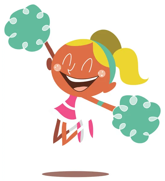 Jonge Blonde Illustratie Van Een Glimlachende Cheerleader Springen Juichen Ziet — Stockvector