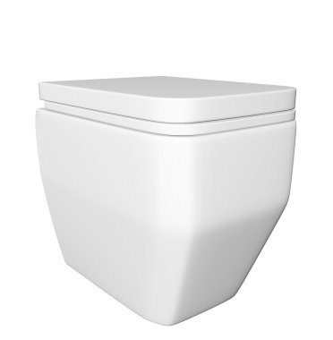 Modern square white ceramic and acrylic toilet bowl and lid, isolated again clipart