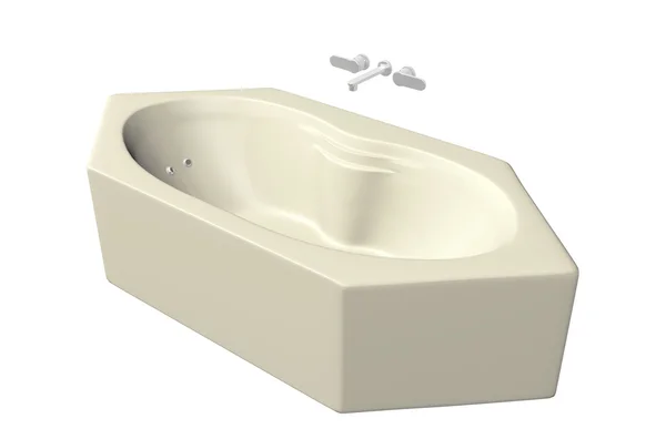Crème gekleurde zeshoekige badkuip met roestvast staal armaturen — Stockfoto