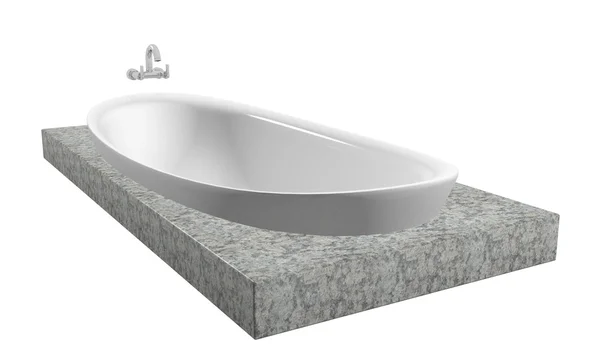 stock image White oval bath with chrome faucet, sitting on a granite slate