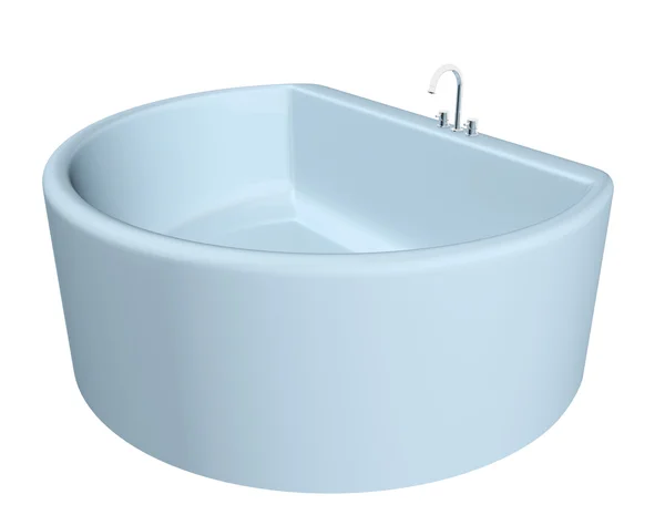 分離されたステンレス鋼の据え付け品と白い半円形現代浴槽 — ストック写真