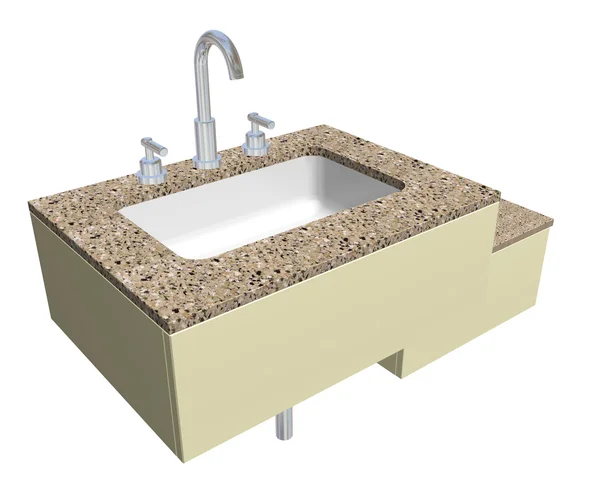 Évier de salle de bain carré intégré blanc avec robinet chromé et appareil de plomberie — Photo