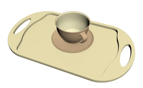 Tazza da tè e piatto su un piatto color crema, isolato contro un bg bianco — Foto Stock