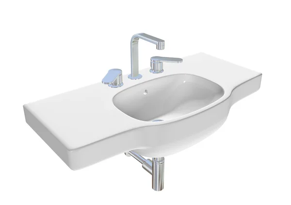 現代洗面所またはクロム蛇口と配管の固定器具シンク — ストック写真