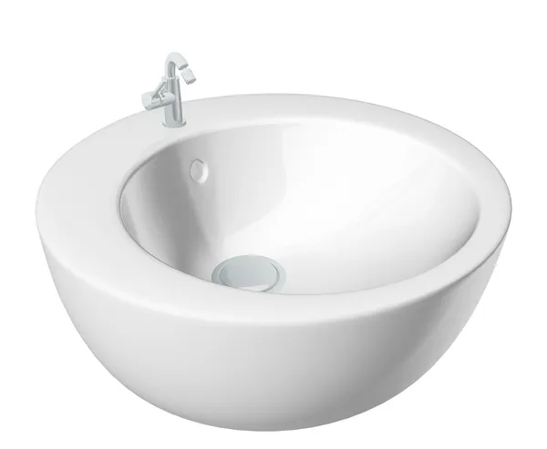 Modern round washbasin or sink, cream colored, isolated against a white bac — Stock Photo, Image