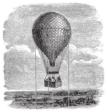 eski aerostat veya sıcak hava balonu vintage illüstrasyon.