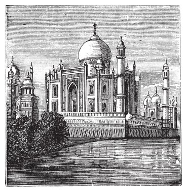 Taj-Mahal, India. Old engraved illustration of the famous Taj-Ma clipart