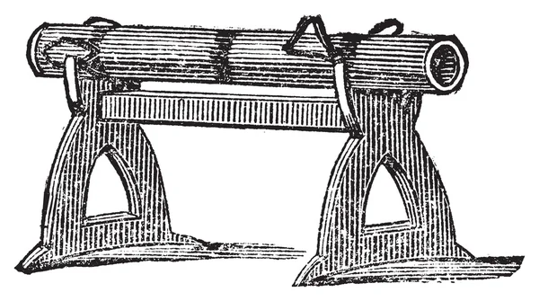 Incisione di una piattaforma di cannoni usata nella battaglia di Cressy nel 1346 — Vettoriale Stock