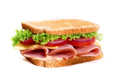 Healthy ham sandwich with cheese and tomatow clipart