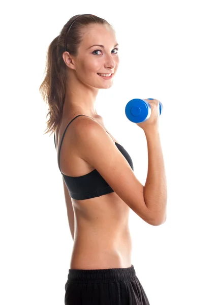 Smiling Young Girl Doing Fitness Exercises — Stock Photo, Image