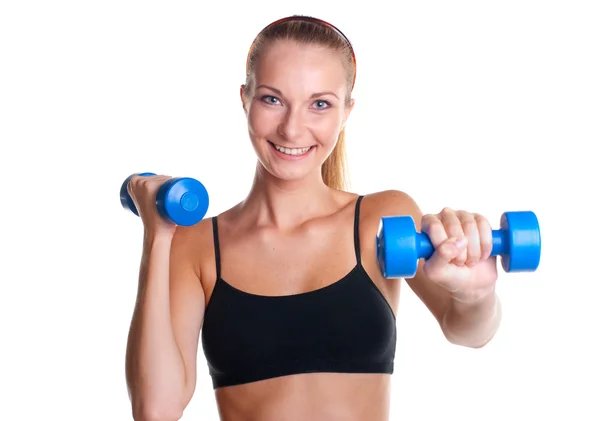 Smiling Young Girl Doing Fitness Exercises — Stock Photo, Image
