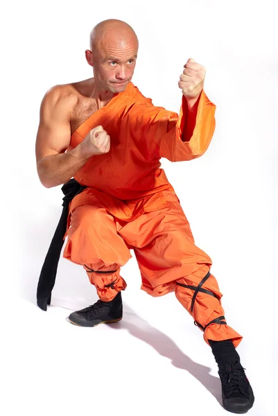 Shaolin Krigare Munk Vit Bakgrund — Stockfoto