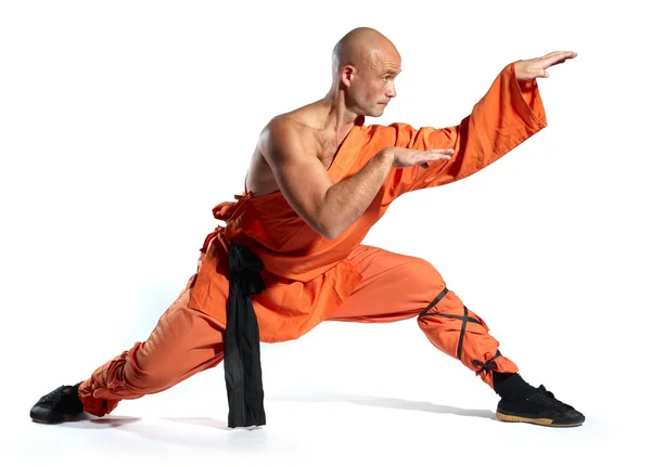 Shaolin Guerreiros Monge Fundo Branco — Fotografia de Stock