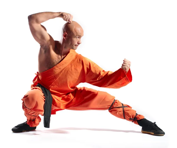 Shaolin Guerreiros Monge Fundo Branco — Fotografia de Stock