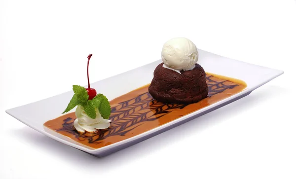 Piece Vanilla Chocolate Cake White Background — Stock Photo, Image
