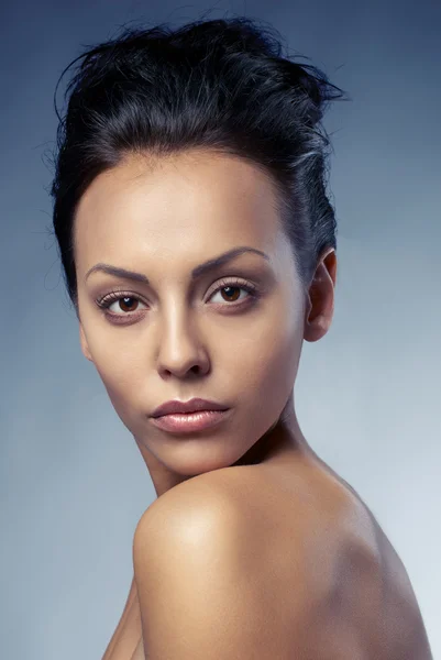 Portrait Sexy Caucasian Young Woman Beautiful Blue Eyes — Stock Photo, Image