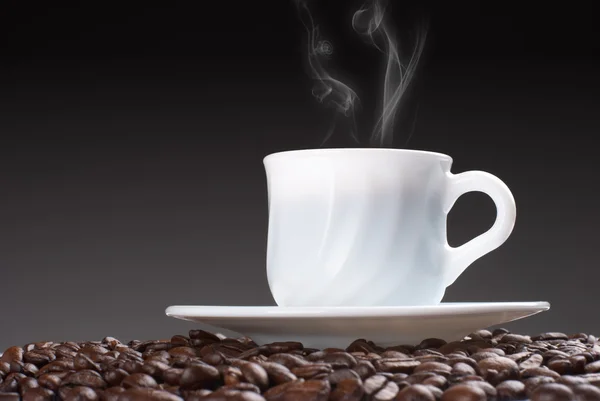 Kopje Warme Drank Met Stoom Koffie Balk — Stockfoto