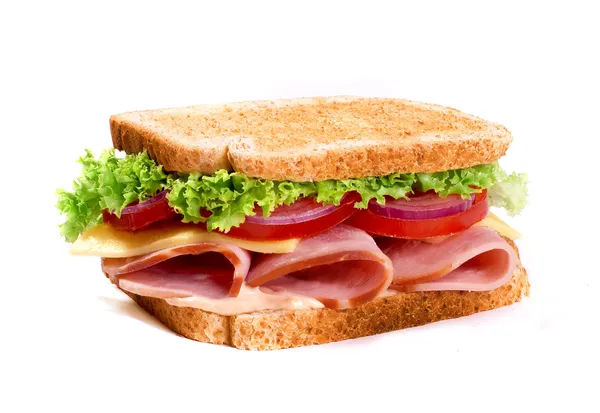 Gesundes Schinkensandwich Mit Käse Und Tomaten — Stockfoto