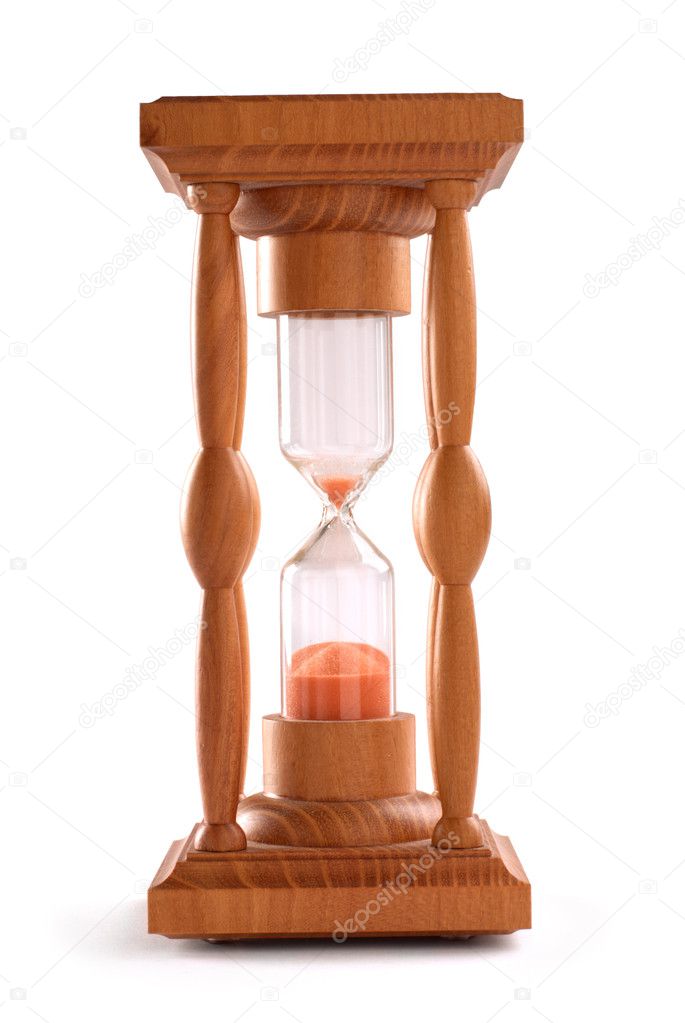 Wooden sand-glass on a white background