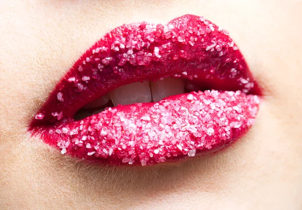 Shugar lábios vermelhos close-up — Fotografia de Stock
