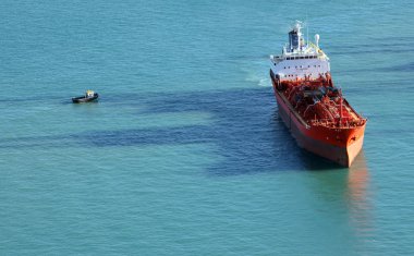 Aerial view of a chemical tanker cruising clipart