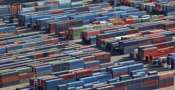 stock image Aerial view of stacked intermodal containers in a port