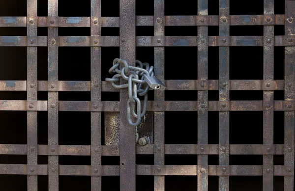 Old Grid Door Locked Chain — Stock Photo, Image