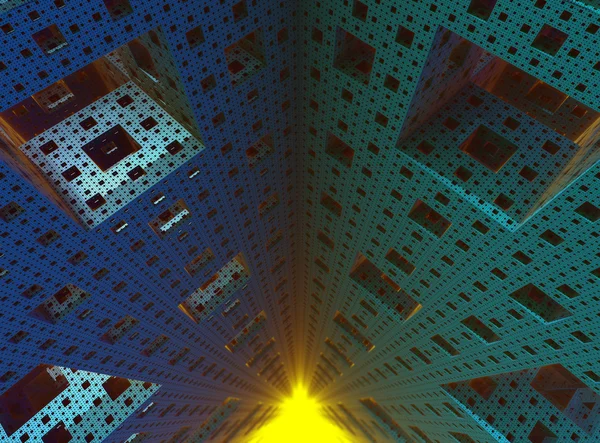 Dentro de un objeto fractal de esponja Sierpinski 3D — Foto de Stock