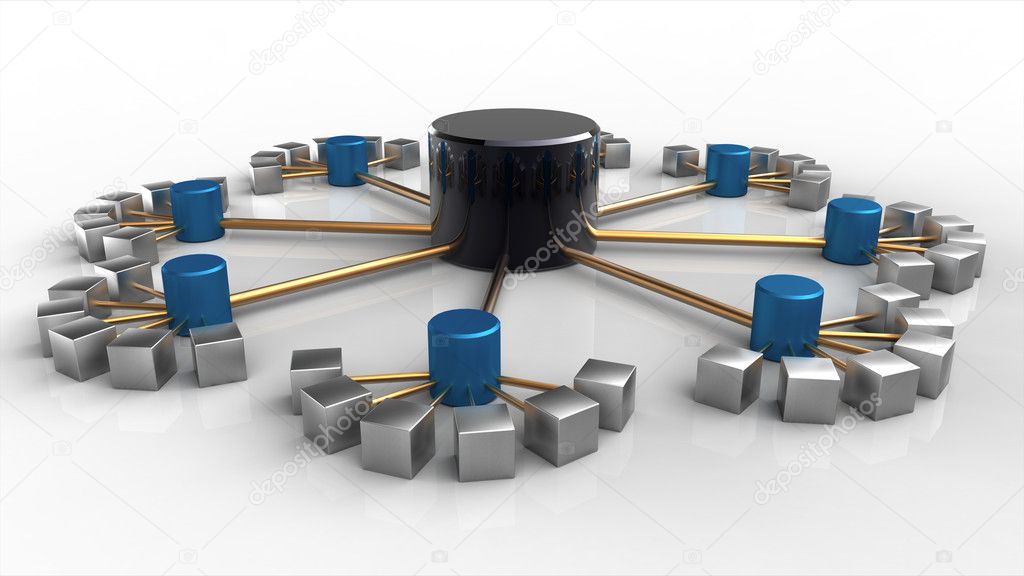 3D rendering of a symbolic network isolated on white