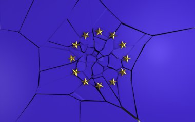 Computer rendering of a european flag broken in pieces clipart