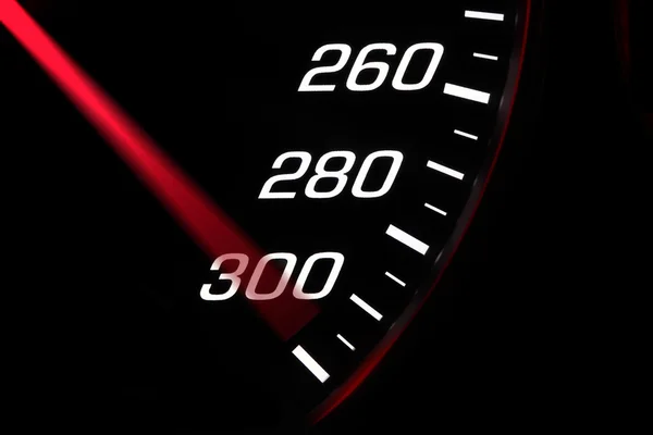 Close Speedometer Reaching Maximum Speed — Stock Photo, Image