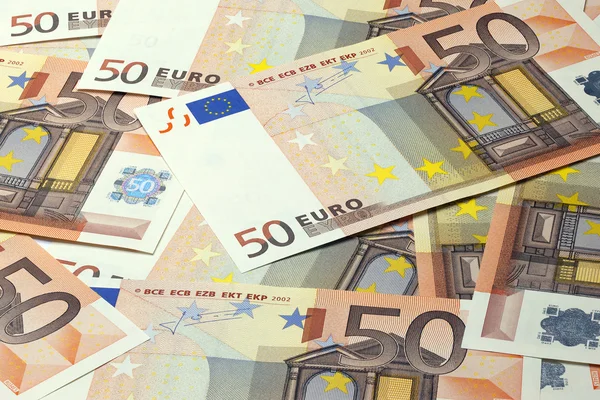 Close Een Paar Vijftig Euro Biljetten — Stockfoto