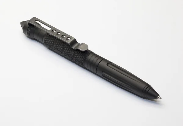 Tactische Pen Met Glasbreker Geïsoleerd Witte Achtergrond — Stockfoto