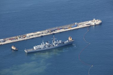 Aerial view of military frigate clipart