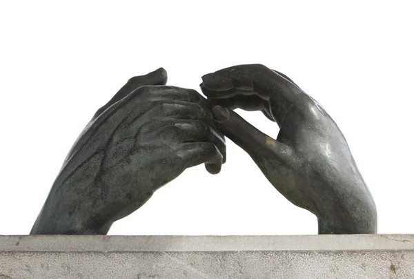 Sculptuur van twee handen aan te raken — Stockfoto