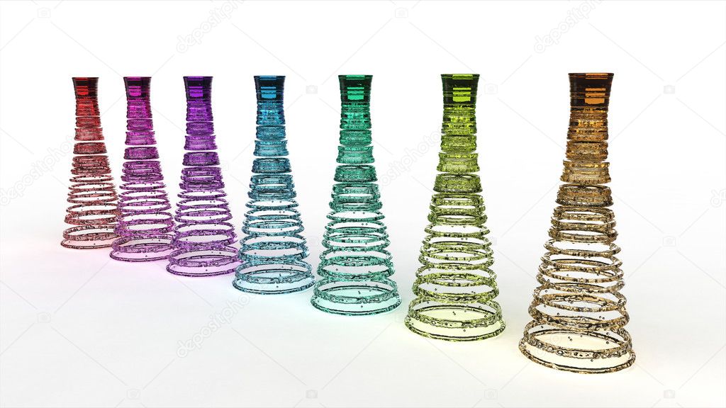Rendering of colored glass bottles
