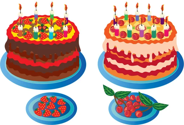 白巧克力黑巧克力和樱桃蛋糕的草莓蛋糕 — 图库矢量图片