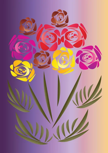 Um buquê de nove rosas multicoloridas Vetores De Stock Royalty-Free