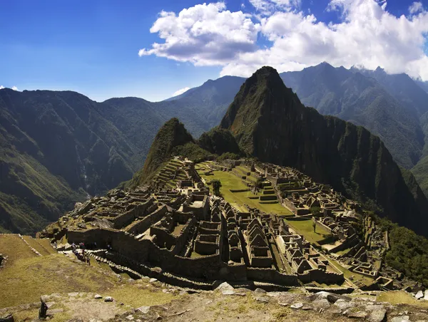 Machu Picchu Inca Şehir Öğleden Sonra Güçlü Sert Güneş Işığı — Stok fotoğraf